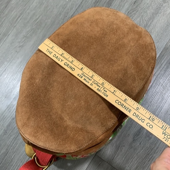 LUCKY BRAND VTG Y2K Floral Blossom Green Canvas Suede Boho Tote Handbag - Picture 7 of 13